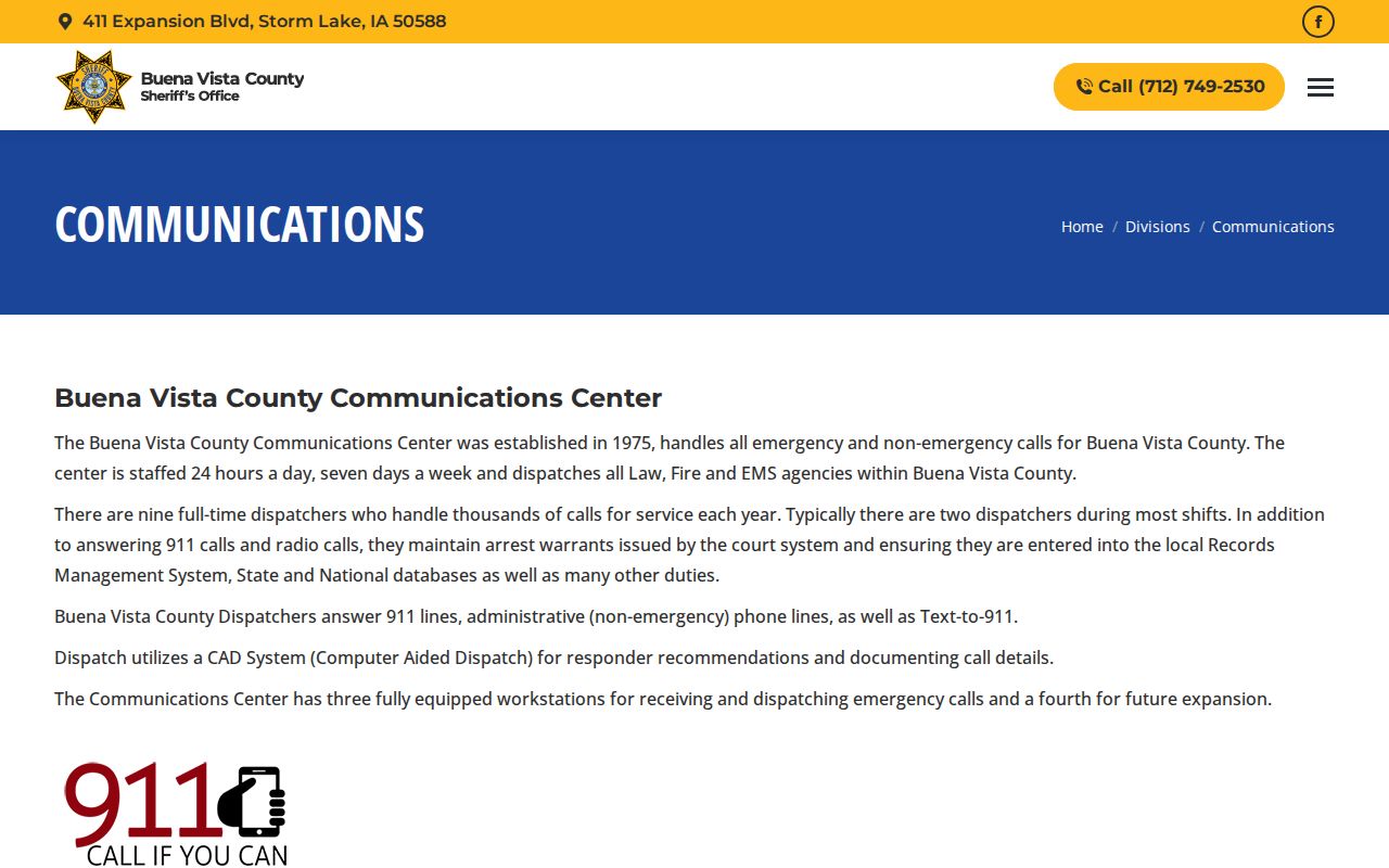 Buena Vista County arrest agency routing through county communications