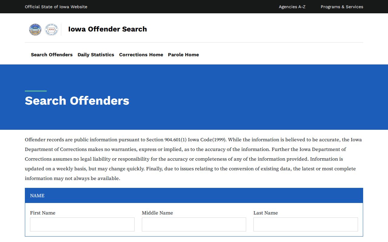 Buena Vista County criminal records Iowa DOC offender search