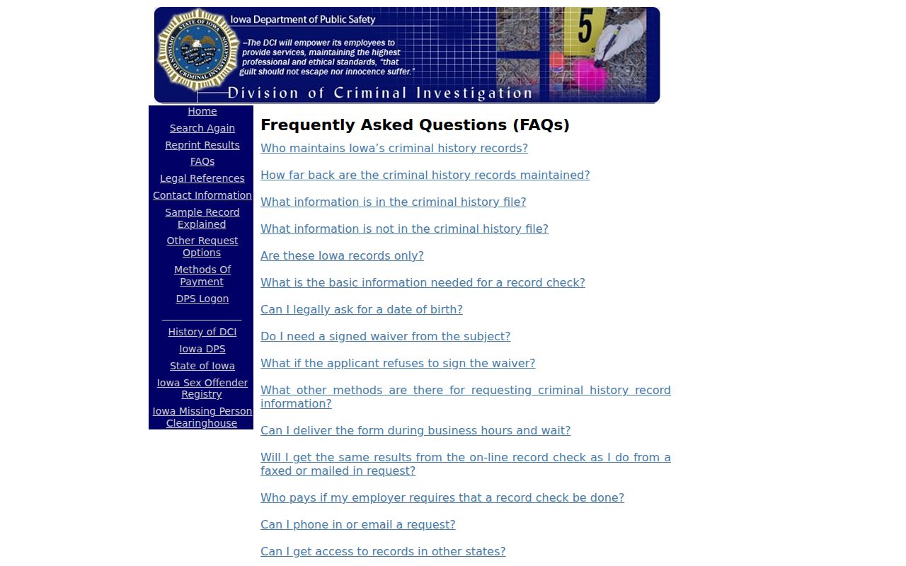 Buena Vista County criminal history DCI release and matching FAQ