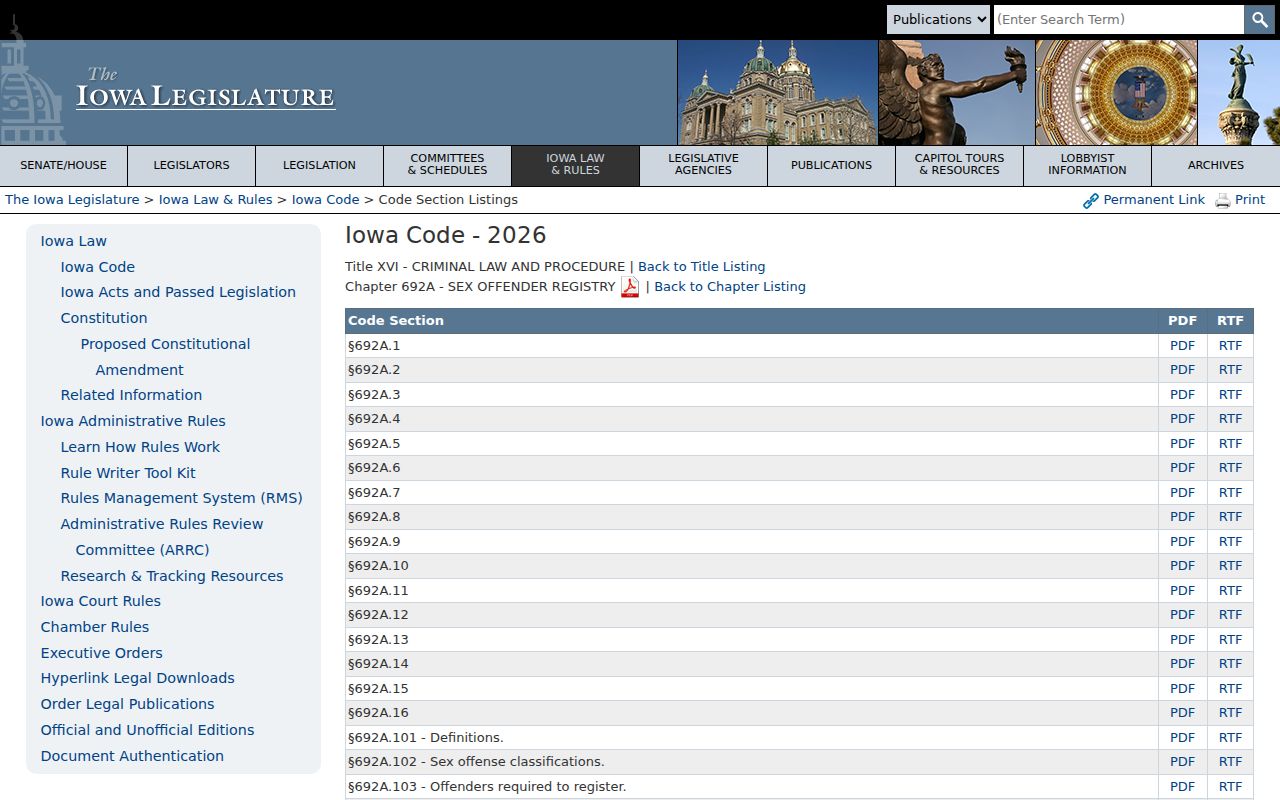 Iowa Code chapter 692A requirements for Buena Vista County sex offender registration