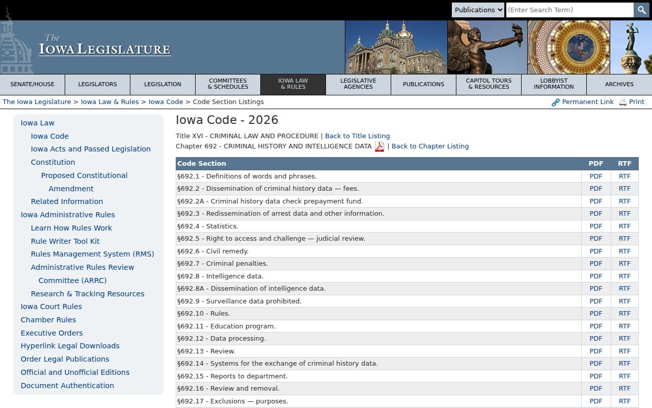 Iowa criminal history law related to Buena Vista County sex offender record use