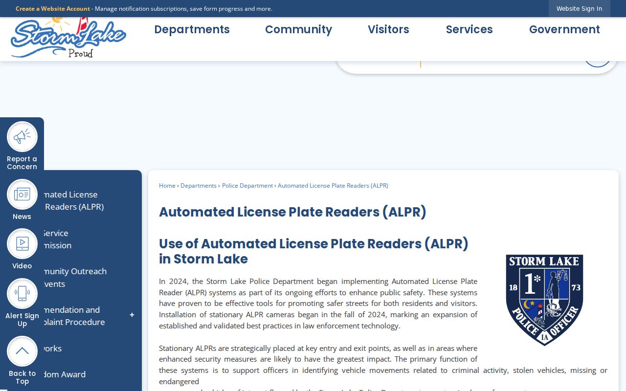 Storm Lake criminal records automated license plate reader program
