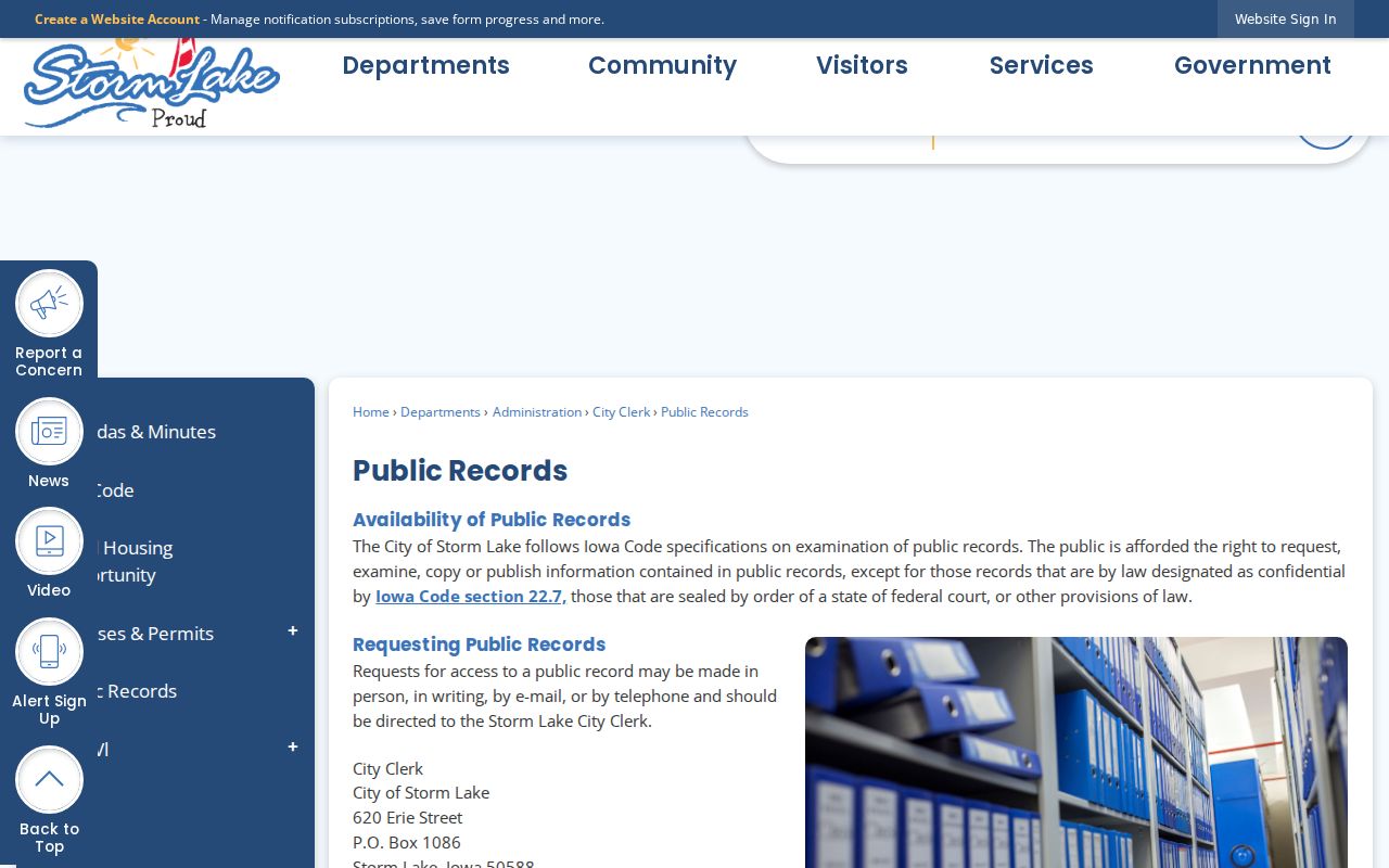 Storm Lake criminal records public request instructions